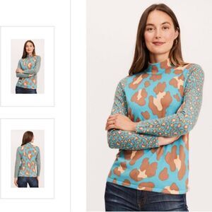 Tyler Boe M Blue Brown Multi Pattern Animal Mock Tunic Long Sleeve Top SOLD OUT